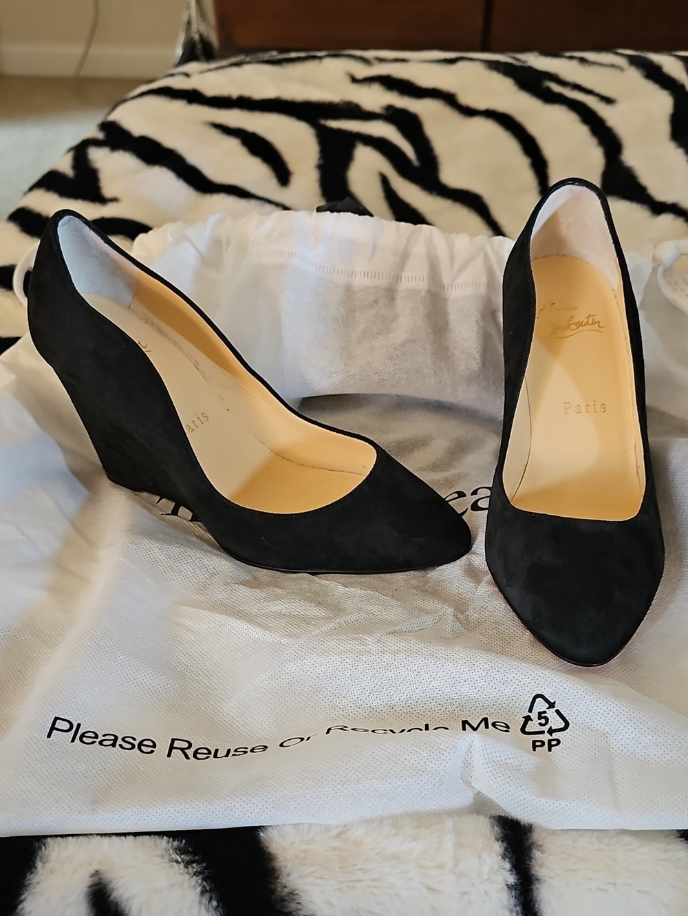 Christian Louboutin Black Suede Wedge Heels